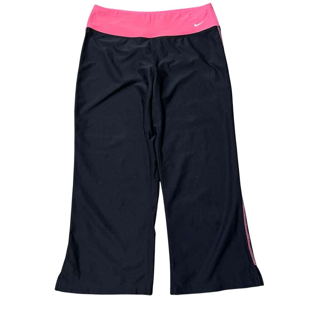 Nike Women's Fit Dry Wide Leg Crop Yoga Pants Black with Pink Waistband Size S